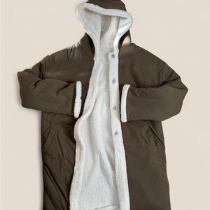 WeWoreWhat Olive Teddy Jacket with Cream Lining